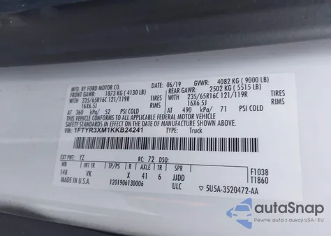 2019 Ford Transit-250 from USA, damaged, VIN 1FTYR3XM1KKB24241